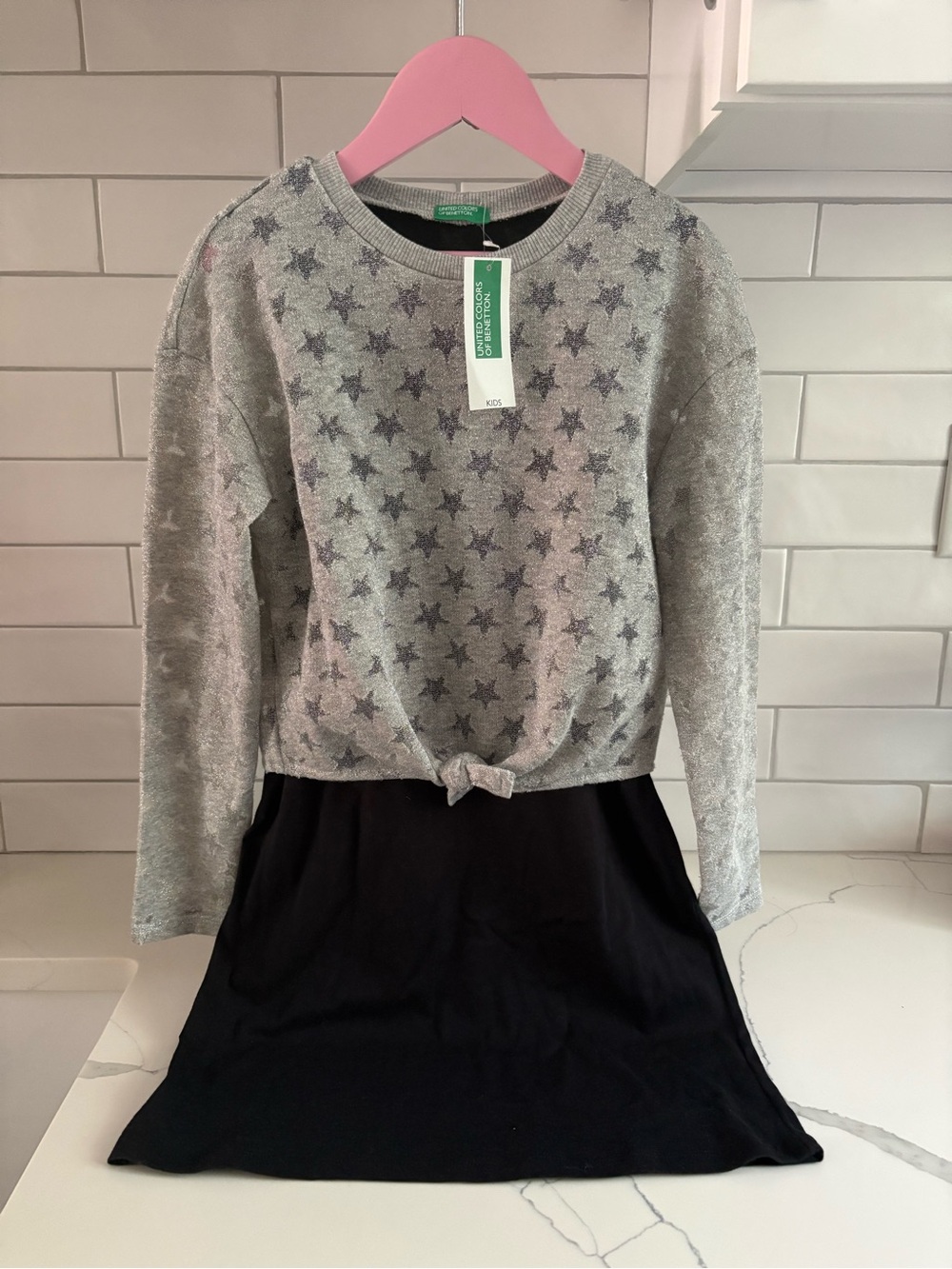 UNITED COLORS OF BENETTON Grey Star-Print Knotted Sweatshirt Dress